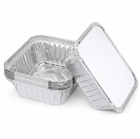 Ayn Al Madina 200 Heavy Duty Aluminum Foil Food Storage Containers with Lids, 300ML - No1 (12.2 x 10 x 3.3cm), Mini Loaf Pans, Oven Trays - Food Container for Meal Prep & Takeaway