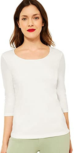 Street One Damen A317588 Basic T-Shirt mit 3/4 Arm, Off White, 40