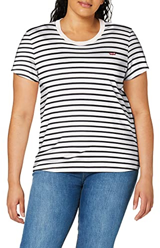 Levi's Women's The Perfect Tee- Striped Chesthit Logo T-Shirt, Cloud Dancer, XXS