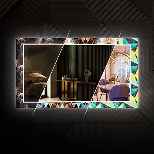 Artforma - 100x60 cm - Design Effekt Spiegel Wandspiegel mit LED Beleuchtung | Spiegel mit Lichtschalter - Badspiegel dekorativer - Individuell Nach Maß