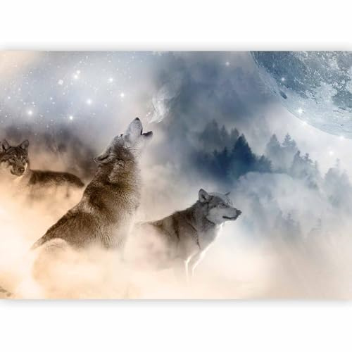 murando Photo Wallpaper Animal Nature 350x256 cm / 137.8 x 96.5 | Non-Woven Premium Art Print Fleece Wall Mural Decoration Poster Picture Design Modern, Wolf Forest Pack