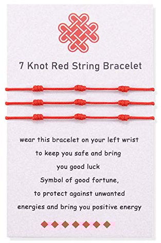 BOCHOI Kabbalah 7 Knot Red String Bracelet Adjustable 3 Pieces Red Cord Talisman for Womens Girls Boys Family Good Luck Jewellry Gift Mother's Day