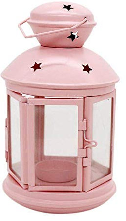 HAIBI kerzenLeuchter，Eisen Kerzenständer europäischen Hochzeit Dekor Metall Laterne Eisen Kerze Halter Haus Dekoration Eisen Laternen für Weihnachtsdekoration, rosa, L(12 * 21CM) Kerzenständer