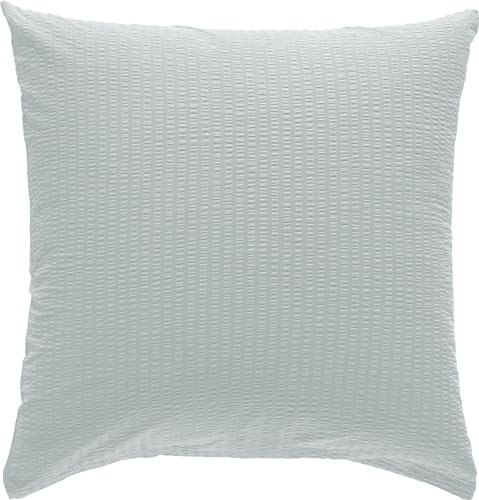 Erwin Müller Kissenbezug, Kissenhülle Seersucker Uni Serie Rosenheim Silber Größe 80x80 cm - pflegeleicht, bügelfrei, mit Reißverschluss