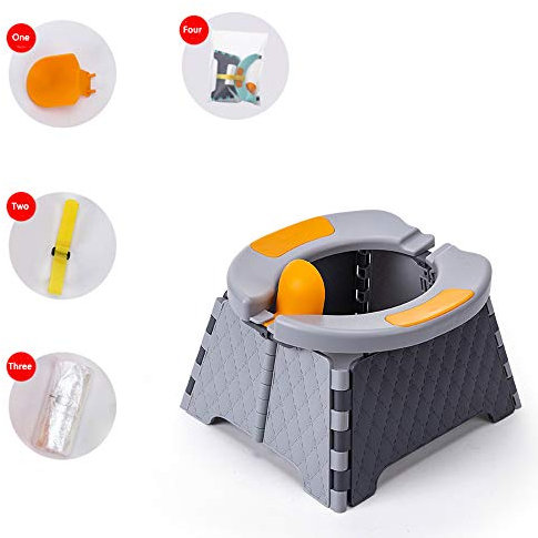 Honboom Pot d'apprentissage portable pour tout-petits | Pot de voyage pour enfants | Siège de toilette pliable | Siège de toilette pour bébé pour intérieur et extérieur (gris)