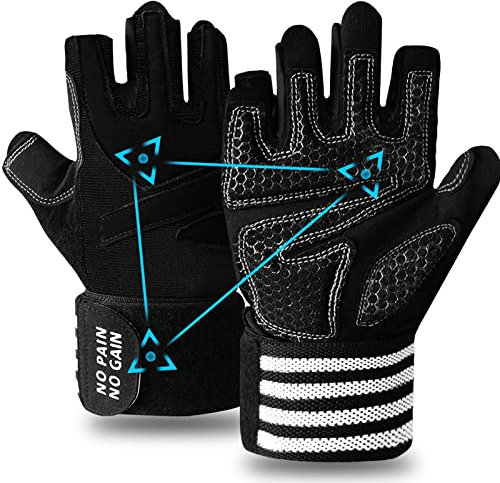 FINGER TEN Fitness Handschuhe Handgelenkschutz Trainingshandschuhe Herren Kraftsport Fitnesshandschuhe Halbfinger Sporthandschuhe Gewichtheben Bodybuilding Gym (Halbfinger Schwarz, S)