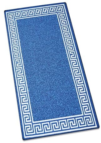 Prime Linens Non Slip Washable Anti Fatigue Kitchen Rug - Hallway Runner Hall Entrance Welcome Large Door Mat for Stair Runner Rug Carpets Matt | 66 X 220 cm - Greekey Blue & Cream