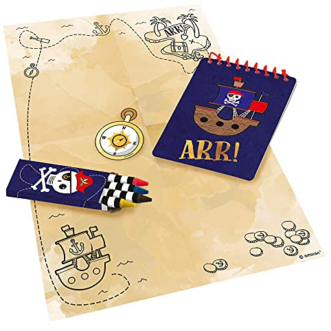 Amscan 9909925 - Party-Spiel Schatzsuche, 24-teilig, Schatz-Karten, Stifte und Notiz-Blöcke, Kinder-Geburtstag, Karneval oder Motto-Party