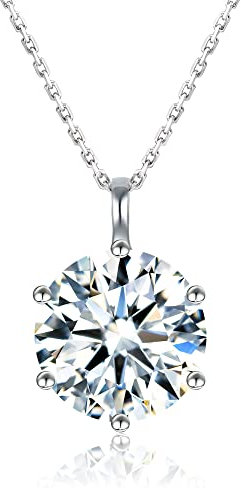 Halskette Kette Damen 925 Sterling Silber mit 1CT/2CT Moissanite Anhänger, 18K Weißgold, D-Farbe, Geschenke für frauen sie, Valentinstag, Hochzeitstag, Geburtstag, Weihnachten, Muttertag (6C-Silver)