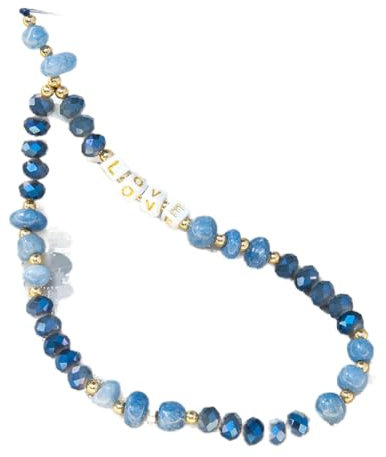 Chaîne universelle téléphone portable avec perles - Pendentif - Cordon cristal coloré - Pour femme - Bleu - 30 cm