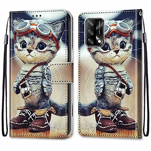 Mo-Somnus Kompatibel mit Oppo A74 4G / F19 Hülle, Leder Handyhülle mit Kartenfach Geld Slot Ständer PU Ledertasche TPU Bumper Wallet Flip Brieftasche Magnetische Schutzhülle Case Etui (Katzen 1)