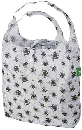 ECO CHIC leichte faltbare wiederverwendbare Einkaufstasche | Wasserabweisende Einkaufstasche | Lässt sich zur Aufbewahrung in die angebrachte Tasche falten (Hummeln Graue)
