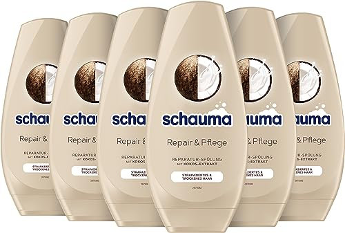 Schauma Spülung Repair & Pflege (250 ml), Haarspülung mit Kokos-Extrakt pflegt trockenes Haar, Reparatur-Spülung für bis zu 3 x bessere Kämmbarkeit, 6x 250 ml