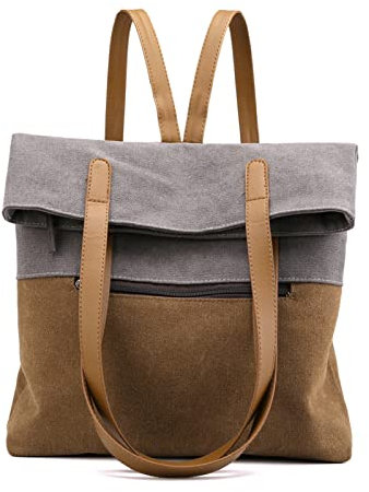 PORRASSO Bolso Totes para Mujer Mochila de Lona Grande Bolsa de Hombro Casual Bolsos de Mano Señora Bolso Shopper para Viajes Trabajo Uso Diario Gris