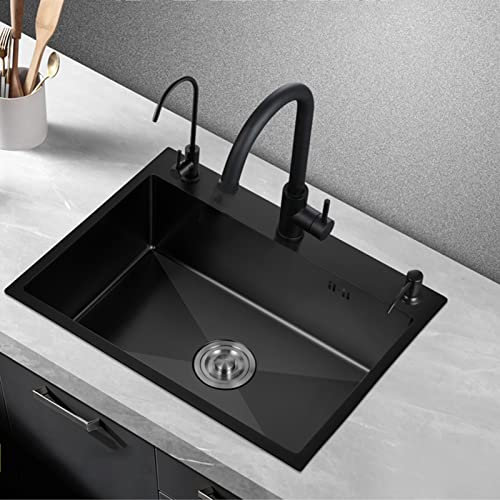 Yadlan Fregadero Cocina Bajo Encimera INOX, Fregadero Cocina 50x40 Un Seno, Fregaderos PequeñOs Baratos, Fregaderos De Acero Inoxidable con 2 Agujeros De Montaje, Fregadero Negro 1 Seno