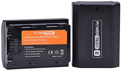 PowerTrust 2Pcs NP-FZ100 Battery for Sony ZV-E1, A9, A9R, A9II, A6600, A7 III, A7R IV, A7SIII, A7C, A7RIIIA, A7R IVA, A7 IV, A7R IVA, ILME-FX3, A1, A7R V Camera