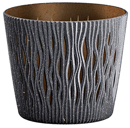 Prosperplast Blumentopf Anthrazit Eco, mit Tank, Sandy Round Eco Wood Kollektion, 12,8 x 12,8 x 11,1 cm, Fassungsvermögen 0,9 l.
