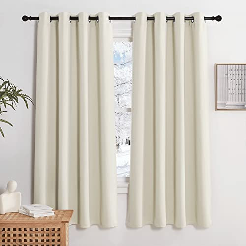 KGORGE Thermovorhänge gegen Hitze Wohnzimmer Gardinen Beige 2er Set 175 x 140 cm(HxB) Verdunklungsvorhänge Ösen Vorhänge Blickdicht Hellbeige Blackout