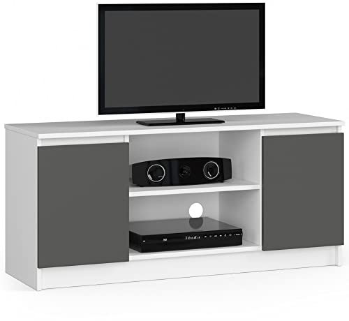 AKORD Meuble TV K-120 | Un Compartiment Ouvert | 2 étagères avec Portes Gauche et Droite | H55 x L120 x P40 cm | Poids 30 kg | Couleur : Blanc/Gris Graphite