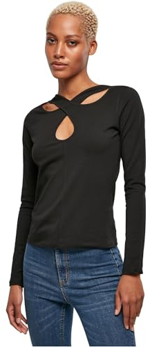 Urban Classics Women's Ladies Crossed Cut Out Longsleeve T-Shirt, Black, M