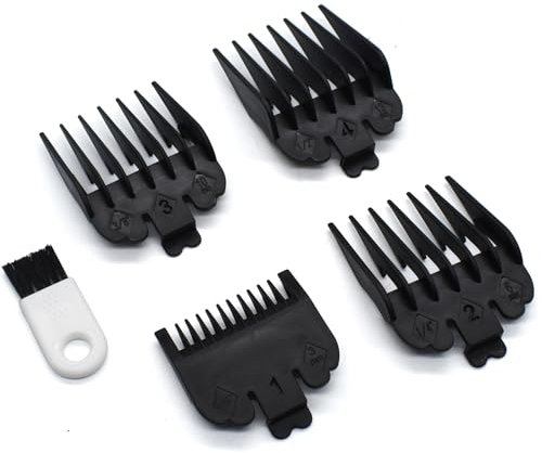 4 Sabot Peignes with Stand, Peignes de Guidage Professionnels en Nylon Noir : 3 mm (1/8), 6 mm (1/4), 10 mm (3/8), 13 mm (1/2) - Compatibles avec les Tondeuses Wahl Magic Clip, Senior Super Taper