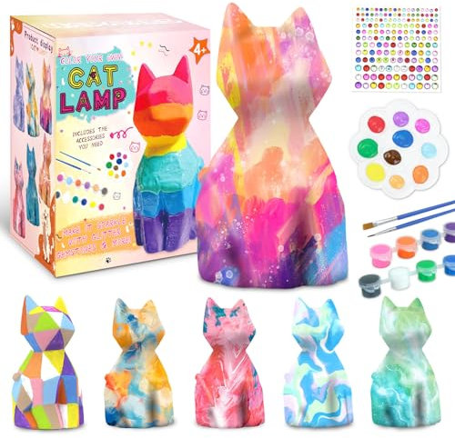 Paint Your Own Cat Lamp Kit, Diy Cat Crafts Night Light Painting Kits for Girls Boys, Art Crafts for kid age 4 5 6 7 8 9 10 11 12+, Art Supplies Creative Gifts for Birthday, Valentines Day Party