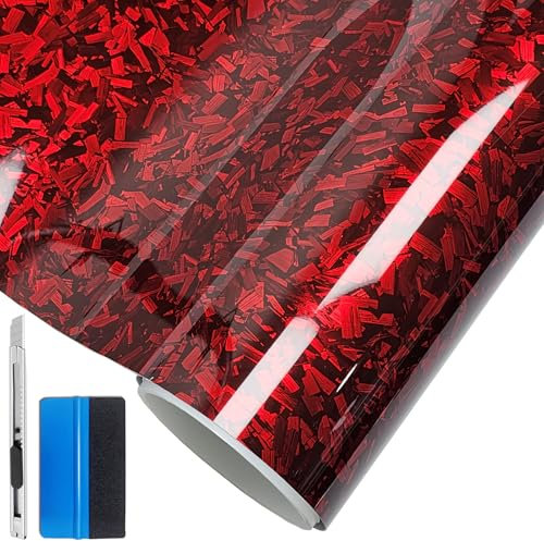 NewL Autocollant en Vinyle Rouge en Fibre de Carbone forgée pour Voiture, Moto - sans Bulles d'air (Rouge et argenté 50 cm x 100 cm)