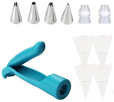 11-Piece Professional Cake Decorating Kit - Complete Piping Set with 4 Nozzles, 4 Reusable Bags & 2 Converters, Baking Tools for Cupcakes, Cookies & Pastry Design, Cream Syringe Included
