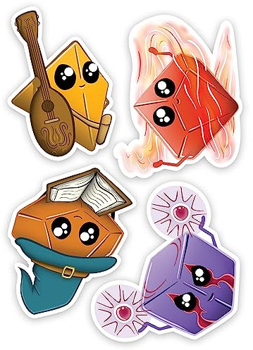 Glassstaff Kawaii Würfel DND Aufkleber Pack 2 - Süße Dungeons und Drachen Lustige Aufkleber - Kawaii Ästhetische Aufkleber - Coole Aufkleber für Teen Erwachsene - Wasserdichte Aufkleber für Laptop,
