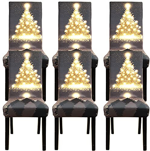 YISUN Stretch Stuhlhussen 6er Set Universal Stuhlhussen Weihnachten Abnehmbarer Waschbarer Stuhlbezüge, Stuhlhussen für Hotel Zeremonie Bankett Küche Haus Hochzeit Party (Matt Grau)