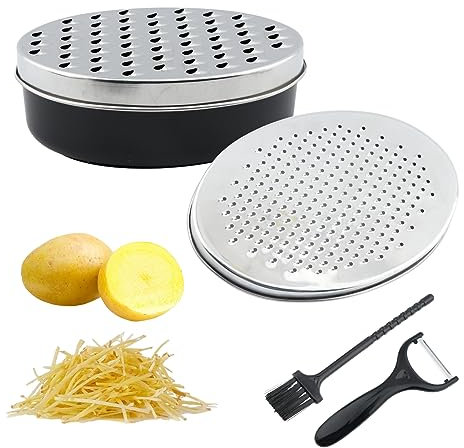 Rallador de queso con recipiente y cepillo de limpieza y pelador, caja de rallador de queso, rallador de limón, rallador de ajo, ralladores para cocina, ralladores y peladores de mano (negro)