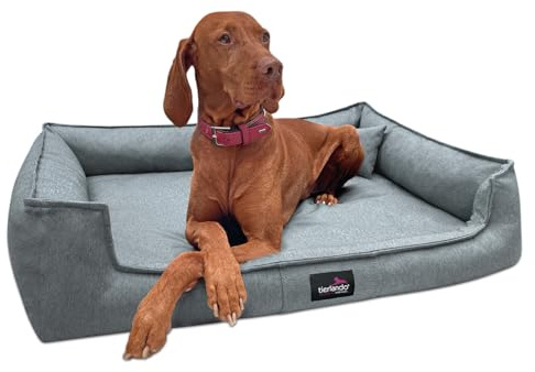 tierlando® Orthopädisches Hundebett Gustav Scandi CHIC mit elegantem waschbarem Bezug und herausnehmbarer mobiler Matratze für maximalen Liegekomfort Größe: 130x100cm | 52 Rauchblau
