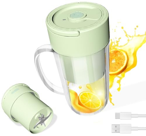 Licuadora portátil para batidos y batidos, recargable por USB, exprimidor personal de 6 cuchillas con asa, mini licuadora fácil de limpiar de 12 onzas con cargador, ideal para cocina, hogar, fiesta,