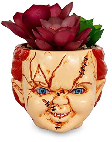 Yearsahrk Sukkulenten Töpfe Horror Film Blumen Topf Dekoration Lustige Geister Clown Kopf Blumentopf für Drinnen und Draußen Garten Halloween Harz Einzigartiges Dekor (Chucky)
