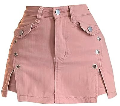 CHOUBAGUAI Gonna di Jeans Rosa da Donna Gonna a Trapezio a Vita Alta Streetwear Mini Ragazze Vintage gonne Carine Harajuku Y2k Abiti Estivi Kawaii-Rosa-M