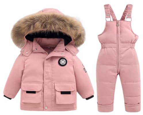 Enfant Combinaison de Ski Hiver Bébé 2 Pièces Doudoune Manteau avec Neige Bavoir Pantalon Garçons Filles Combinaisons de Neige Vêtements Rose 4-5 Ans