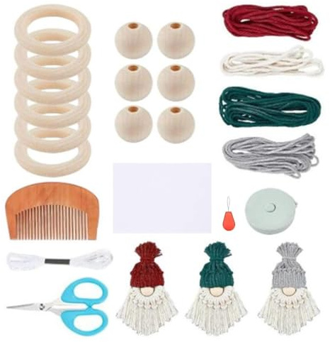 CUCUFA 6 Set Christmas DIY Macrame Gnomes Kit, Christmas Tree Ornaments DIY Santa Claus Kit Cotton Santa Claus Gnome Making Supplies Xmas Macrame Hanging Ornament, Style 1
