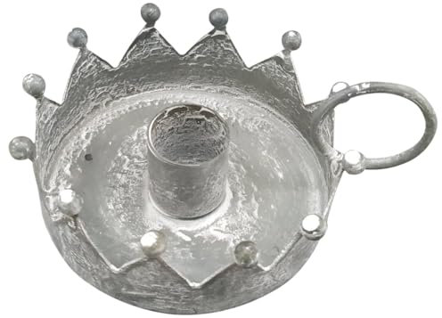 matches21 Hübscher Kerzenständer mit Griff aus Metall - Krone Kerzenhalter für Stabkerzen im Vintage Stil in grau - Stabkerzenhalter als schöne Wohnzimmer Deko im Shabby Stil in 11 x 9 x 4,5 cm