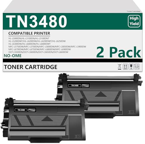 TN3480 Kompatibel für Brother TN3480 Toner für Brother HL-L5100DN DCP-L5500DN MFC-L5750DW HL-L5200DW MFC-L5700DW HL-L6400DW HL-L5000D (2er schwarz)