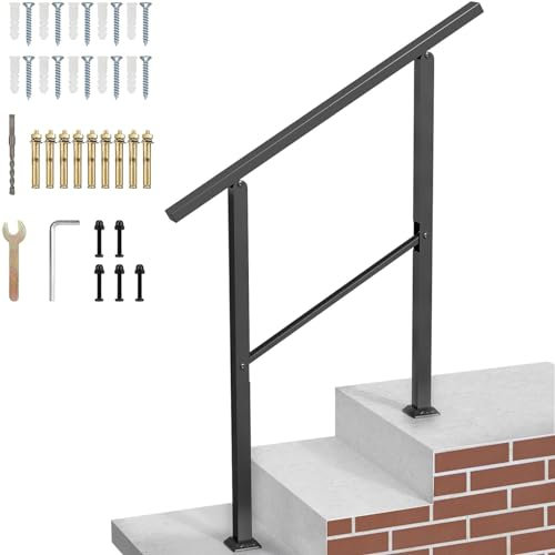 Handlauf Treppengeländer außen & innen,Geländer Treppe Eingangsgeländer mit Steher für 2 bis 3 Stufen für Betonstufen oder Holztreppen