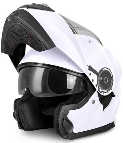 VINZ Santos Klapphelm mit Sonnenblende | ECE 22.06 & PINLOCK vorbereitet | Motorrad Helm Integralhelm | Motorradhelm Klappbar | In Gr. XS-XXL | Erhältlich Weiß