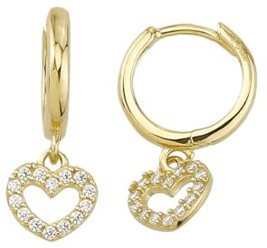 Ohrringe Creolen in Herzform in Echt 585 Gold klassische, schlichte Herz Ohrringe Ohrschmuck mit Zirkonia Steine Damen Schmuck Goldcreolen in Gelbgold inkl. Schmucketui | JC Trauringe 8519