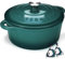 Overmont 24cm/4.2L Enamelled Cast Iron Round Casserole Pot With Lid Cookbook & Cotton Potholders - Non-stick Dutch Oven Cookware for Braising, Stews, Roasting, Bread Baking - Bottle green, 4.5QT