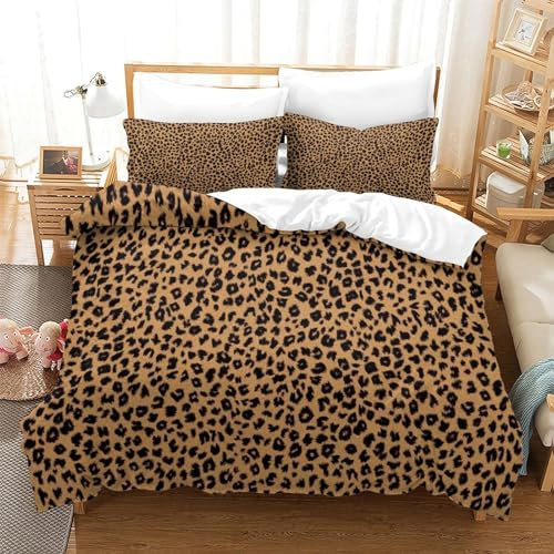 tanzhenning Leopardenmuster 3D Bettbezug Set Mit Kissenbezug, Bettwäsche Set, Modisch Bettbezüge Mikrofaser Bettbezug Mit Reißverschluss Single(140x200cm)