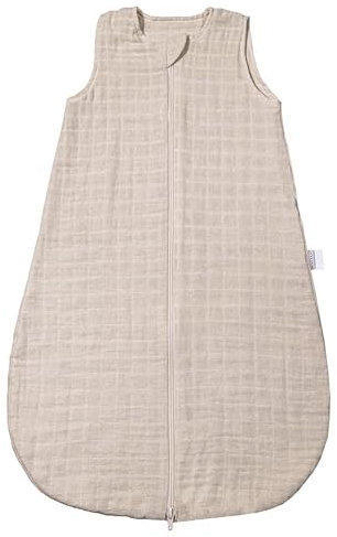 MAKIAN Sommerschlafsack Musselin, ärmellos - Leichter Baby Schlafsack ohne Ärmel für Sommer und Frühling, Mull-Stoff aus 100% Baumwolle, ÖkoTex Standard 100 - Greige - 90 cm