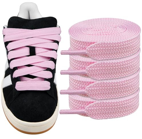 Endoto 2 Paires Lacets pour Adidas Campus 00s chaussures running, 16MM de large Remplacement Cordons Lacet plats gros Shoelaces Laces - Rose, 54 pouces