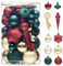 Valery Madelyn Christmas Tree Decorations 60pcs, Green Gold and Red Xmas Baubles Shatterproof Ball Ornaments Set