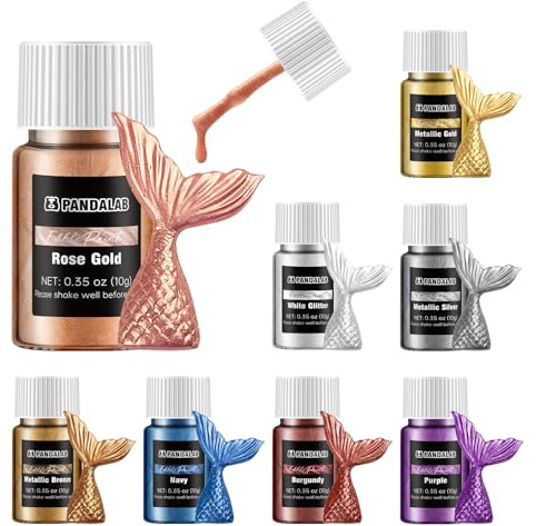 Edible Glitter Paint - Metallic Cake Paint Food Decorative Liquid Luster Dust with Brush for Fonfant Cake, Cookies, Macarons, Gumpaste, Icing, Easter Eggs, DIY Baking (.35 Oz Each Bottle, Set of 8)
