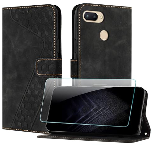 JayModCase Handyhülle für Xiaomi Redmi 6 / 6A mit Schutzfolie, Flip Wallet PU Leder Redmi 6A hülle [Kartenfach] [Magnet] [Ständer] 360 Stoßfeste Schutzhülle - Schwarz