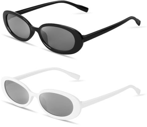 Ainiv 2 Stück Vintage Oval Sonnenbrille, 90er Retro Sonnenbrillen, Modische Retro-Brille, Party Sonnenbrille, UV400 Sonnenschutz und UV-Schutz, Trendy Brille für Damen Herren(2 Stile)